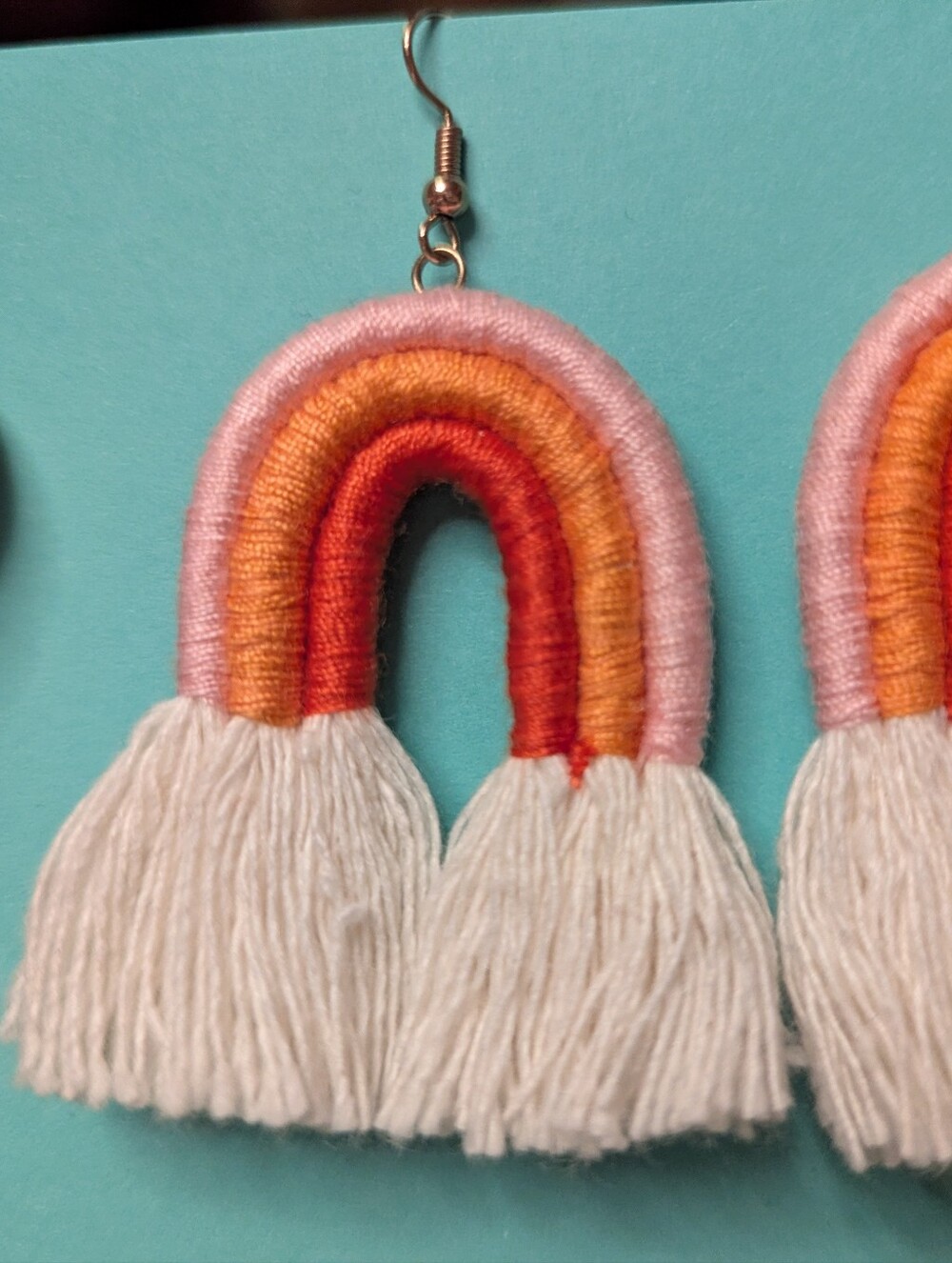 Rainbow Macrame Fringe Earrings